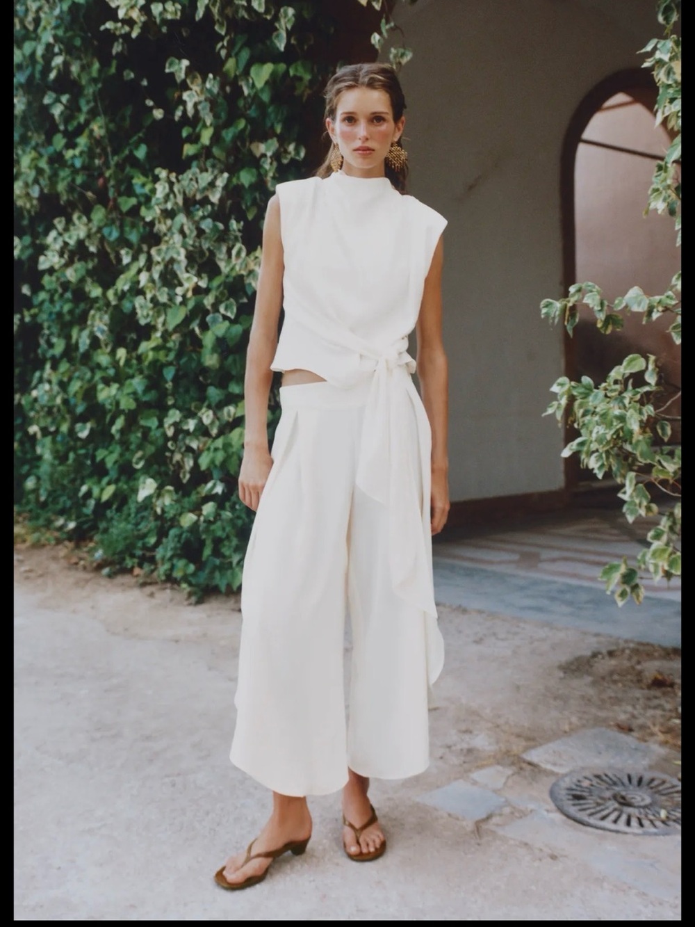 Zara White Sleeveless Tie-Waist Wide-Leg Jumpsuit